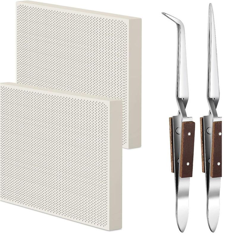 4 Pcs Jewelry Soldering Kit Include 2 Honeycomb Soldering Block 2 Soldering Tweezers, Ceramic Soldering Boards Solder Plate Jewe 4pcs