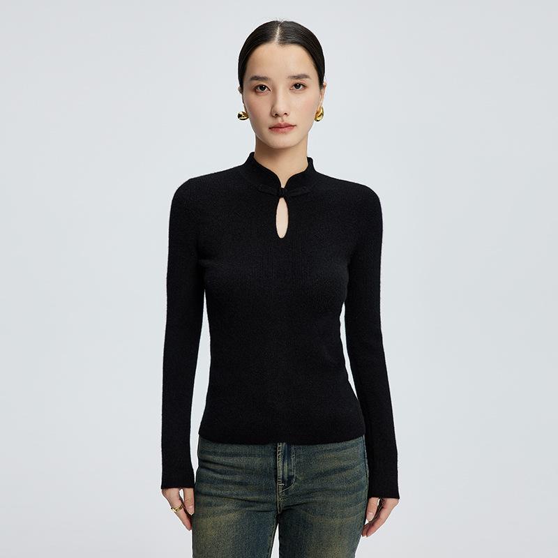 Women's Chinese Style Cashmere Wool Sweater with Frog Buttons - Autumn/Winter 2024