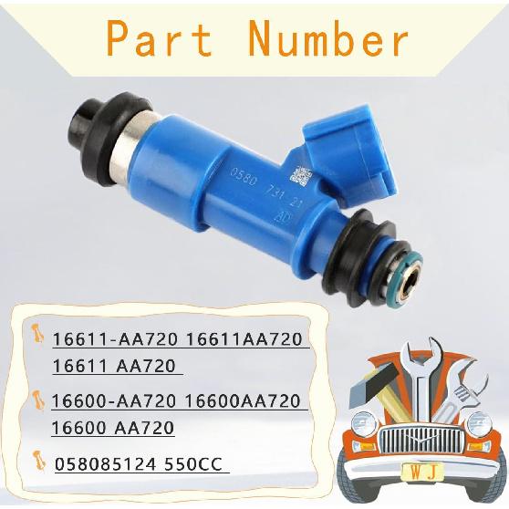 Pack of 4PCS Fuel Injectors 16611-AA720 16600-AA720 For Subaru 2007-2014 Impreza WRX STI 550CC