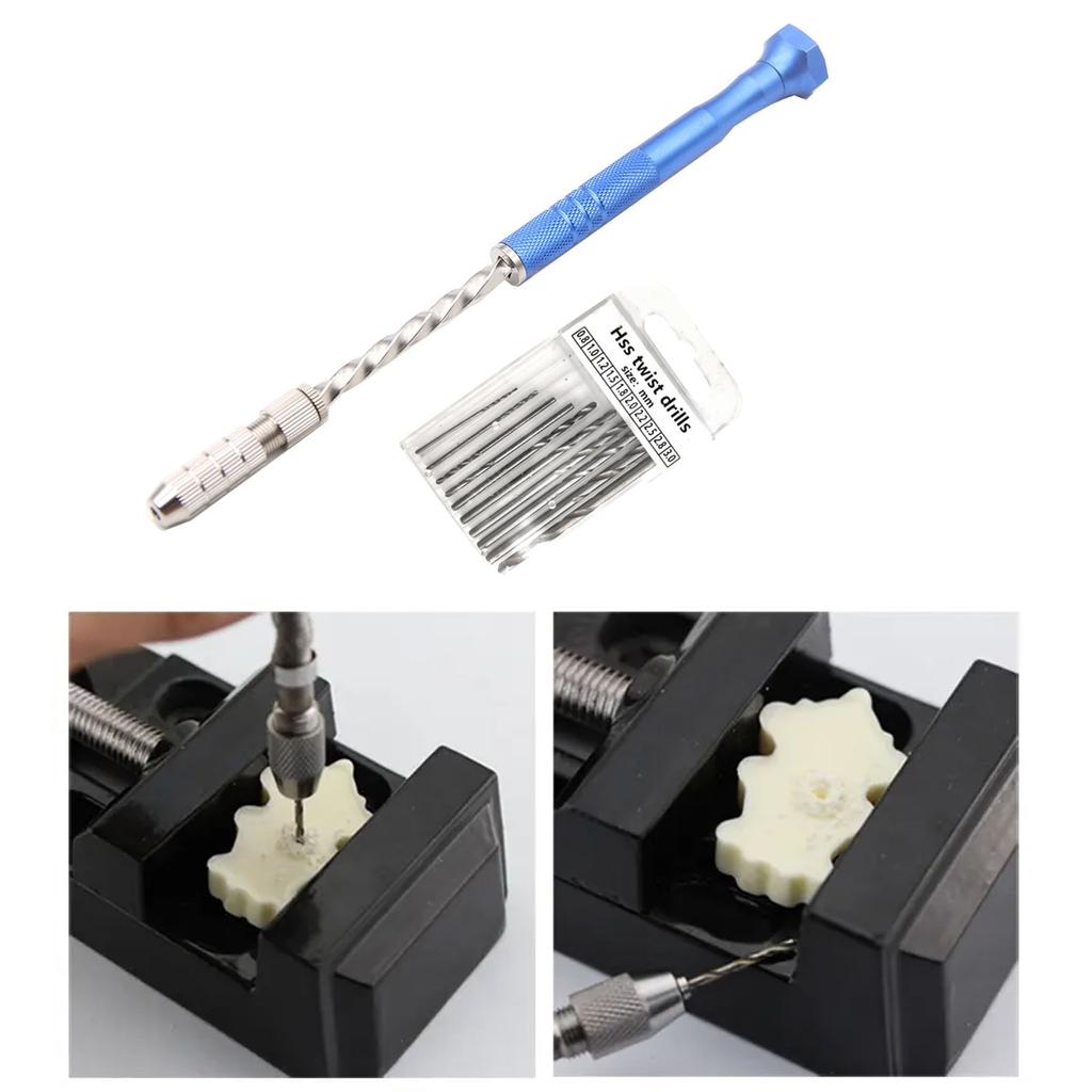 Trapano a mano manuale perforatore con 0 punte da trapano a spirale mini semi-automatico di precisione per fai da te, portachiavi in resina, creazione di gioielli