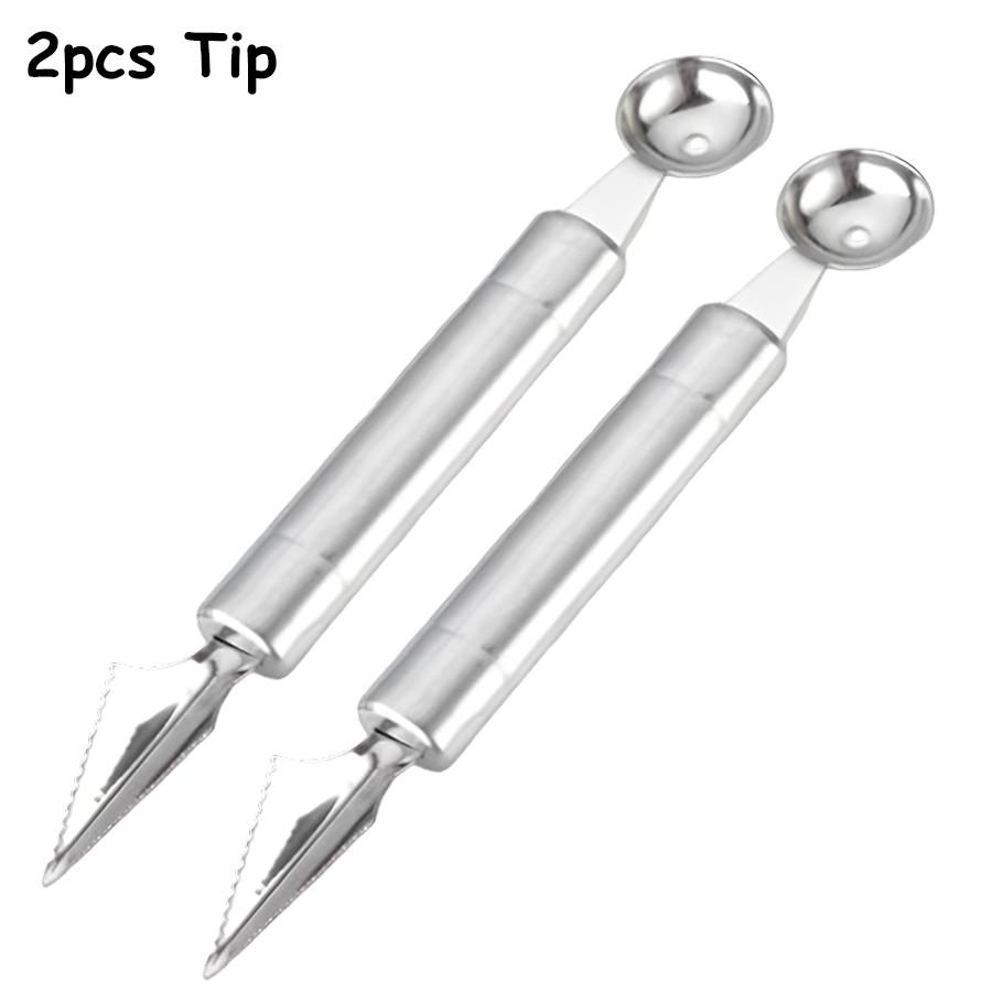 2Pcs Double-Headed Stainless Steel Fruit Baller Spoon - Multi-Function Melon Scoop & Carving Tool for Fruit Platter & Salad Prep