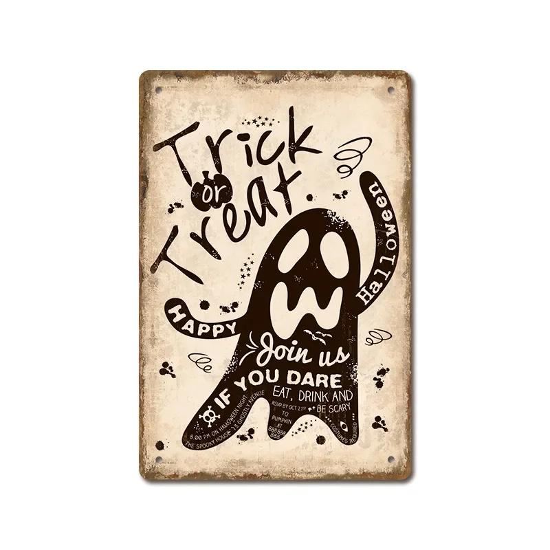 Halloween Festival Decor Plaques Kitchen Home Garage Wall Tin Sign Vintage Art Metal Signs Trick Or Treat Pumpkin Plate Poste