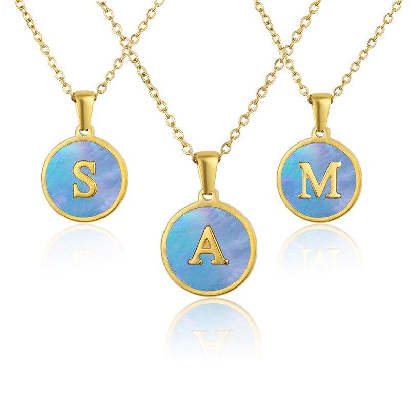 Initial Shell Pendants Buy Gold Initial Letter Pendants Necklace Stainless Steel Blue Shell ...