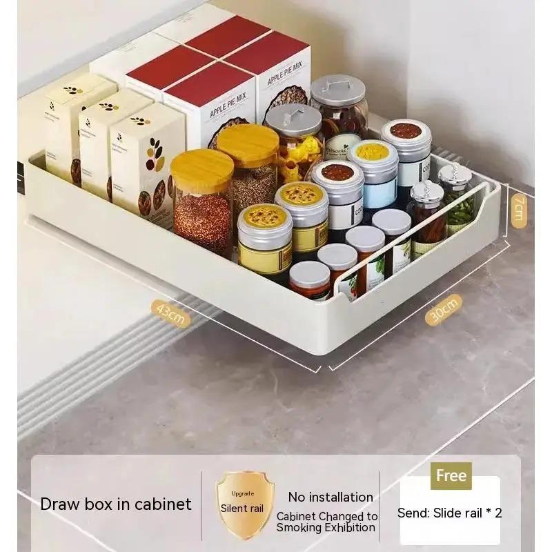 

Kitchen Storage metal holdetr with Slide Rails Pull-out Drawer Storage Tray Spice Storage Rack Cabinets Organizer