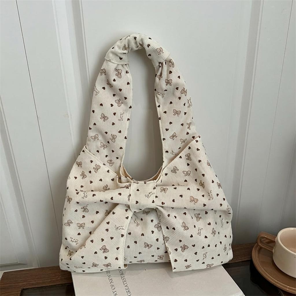 Corduroy Shoulder Bag Women Large Bow Tote Vintage Autumn Winter Underarm Purse Casual Handbag Girls Shopping Bags