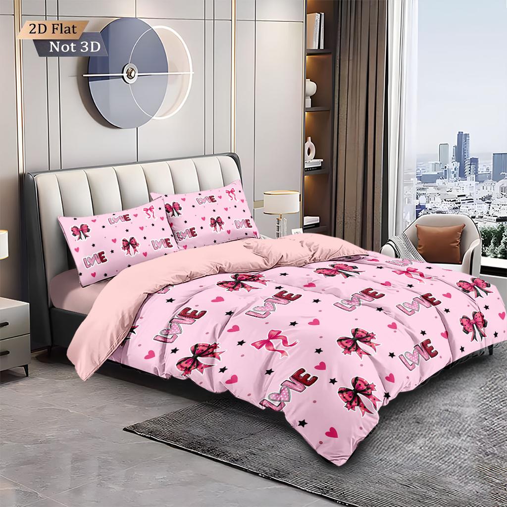 3-teilige rosa Schleifen-Print-Kernlose Daunendecke für den Valentinstag, mehrere Größen, weiche Schlafzimmer-Bettwäsche-Dekoration, maschinenwaschbar
