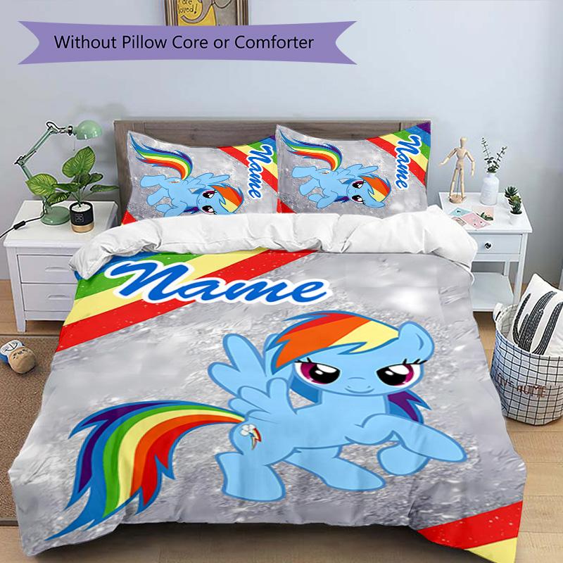 3pcs My Little Pony1 Cover Set - Personalized Name, HD Printed Bedding with 1 Cover and 2 Pillowcases - Perfect for Home Decor, Easy Care