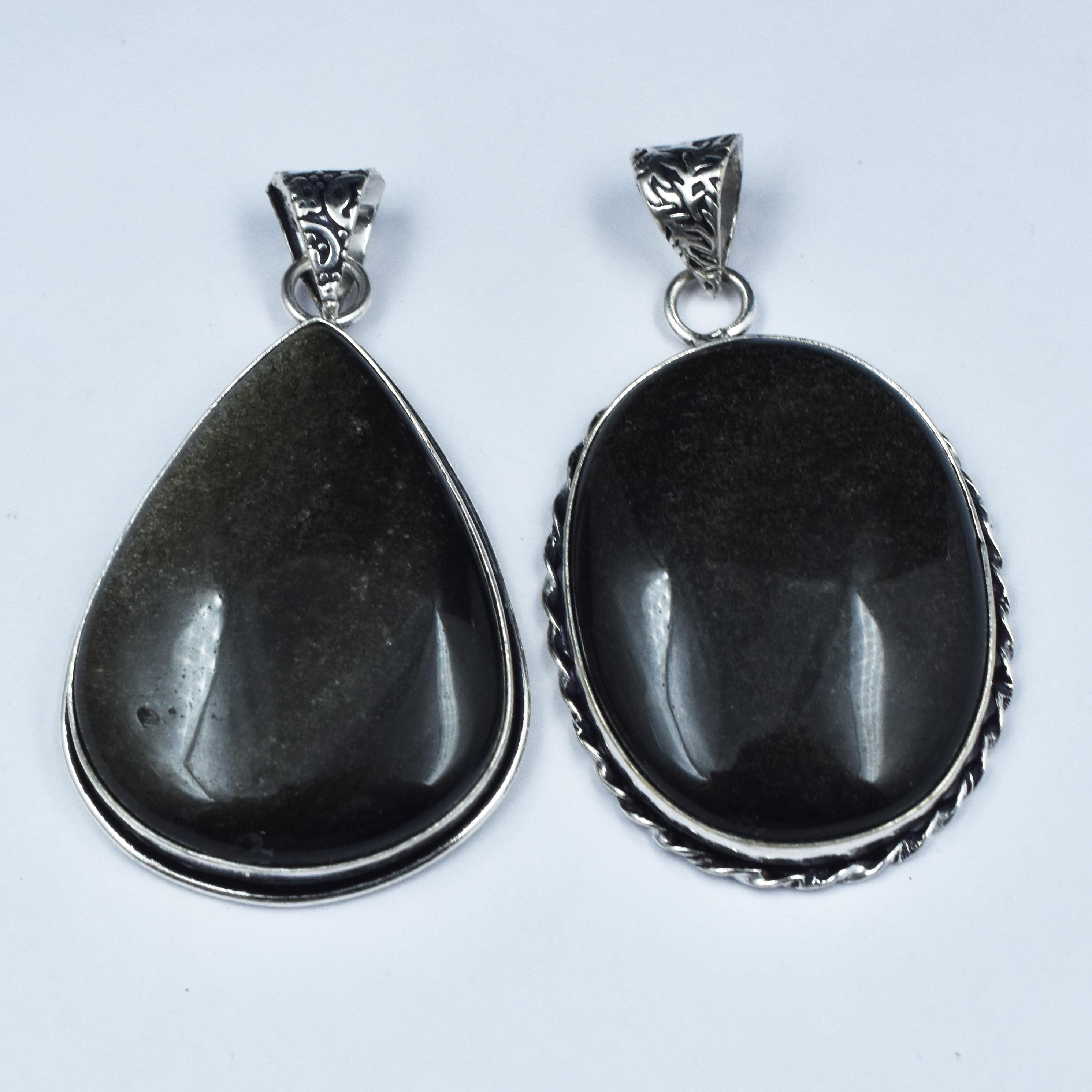 

128 Ct Pair Black Onyx Oval-Pear Cut Pendant Healing Stone 925 Silver Gemstone AR-1707-S 37-35 mm чорний