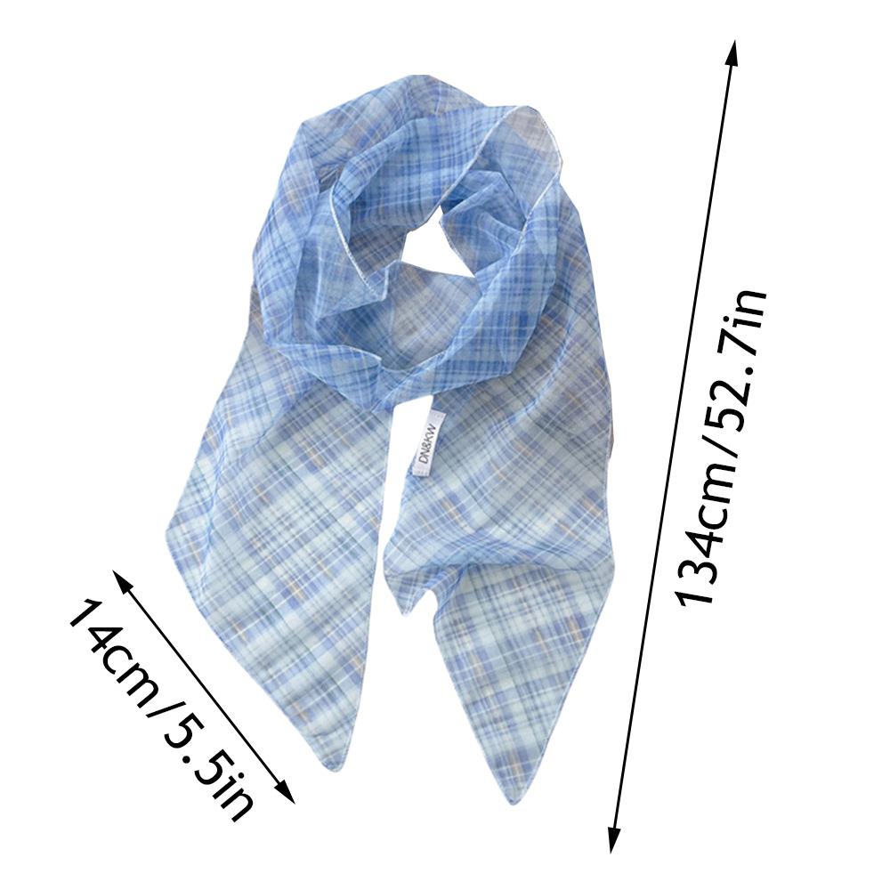 Fashion Korean Thin Silk Scarf Y2k Vintage Plaid Long Ribbon Neckerchief Summer Decorative Silk Scarf Hair Scarf Travel Photo