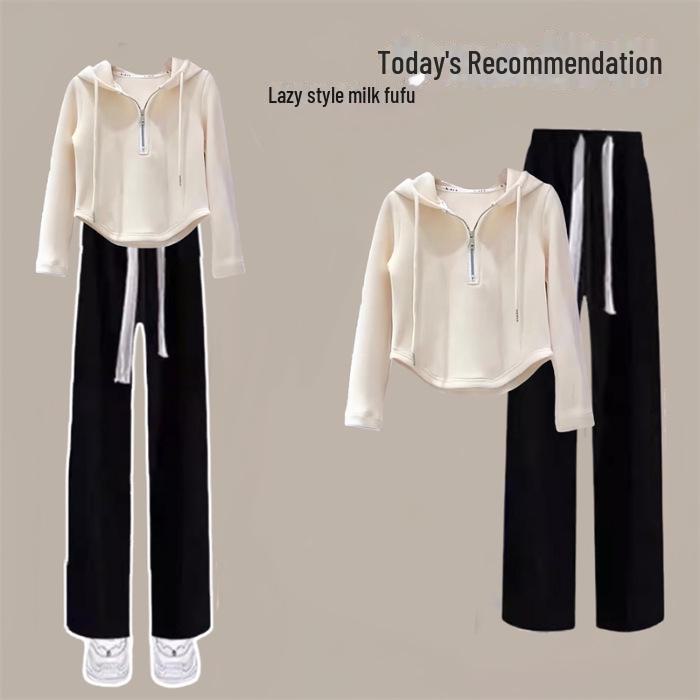 

Корейский свободный осенний костюм-двойка для девочек: Однотонный свитер и брюки 170 cm