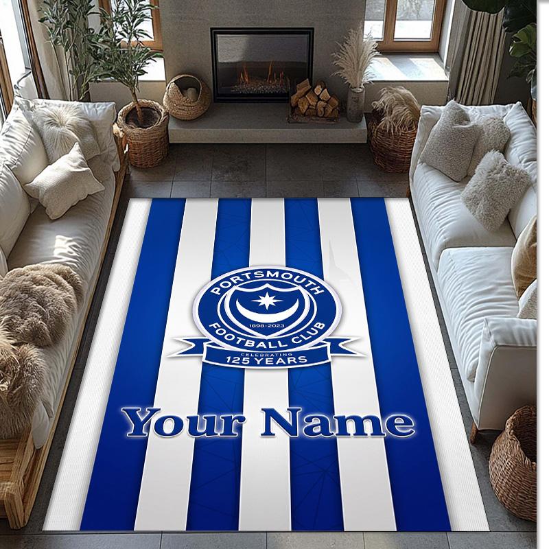 Portsmouth FC Printed Crystal Velvet Rug Non‑Slip Crystal Velvet Carpet For Sofa Bedroom Indoor Home Decoration