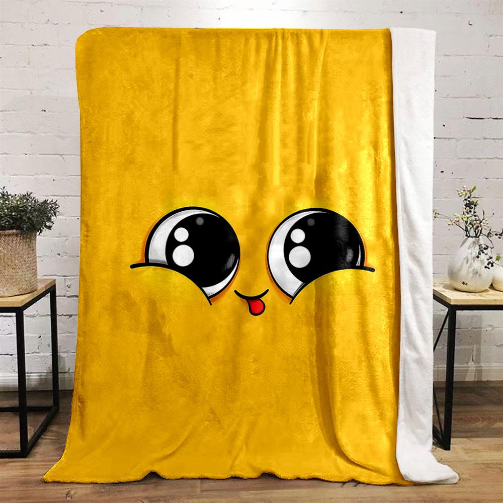 Cute cartoon eyes and tongue on a bright yellow background. for all seasons blanket lunch break throw gift