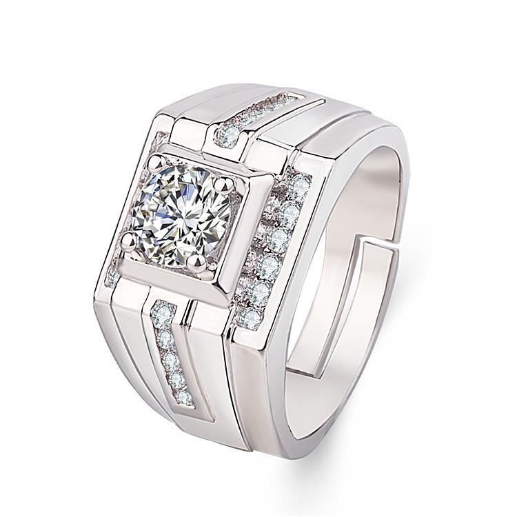 Ring Korean style men's ring plated 18K white gold diamond ring men's high carbon diamond luxury diamond ring