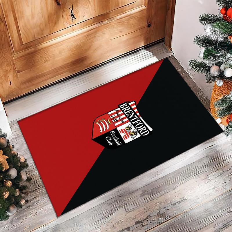 Brentford Football Print Crystal Velvet Rug, Comfortable Water Absorbent Non Slip Indoor Floor Carpet