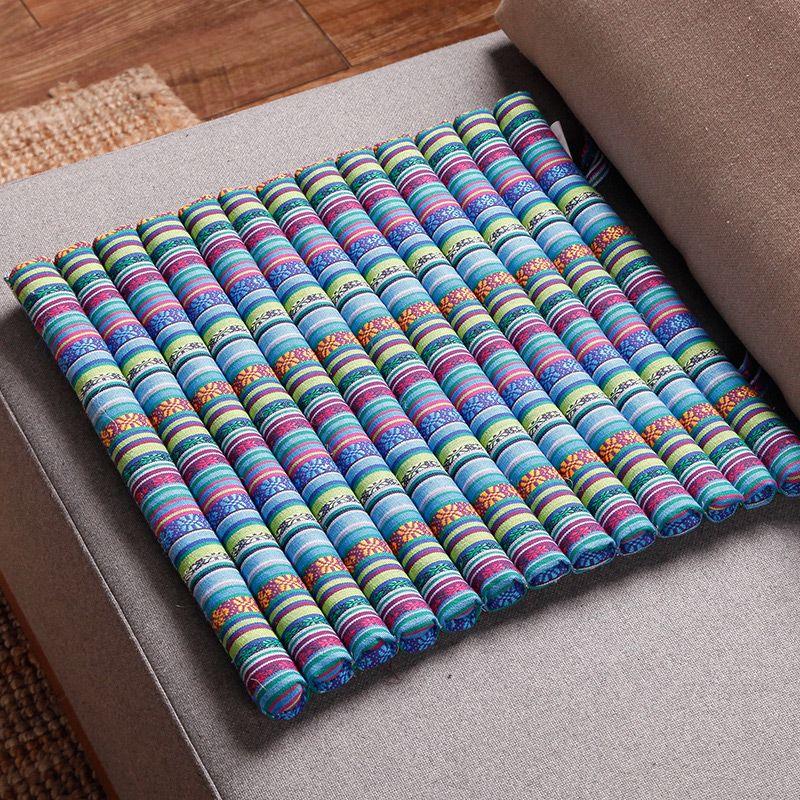 

Сетчатая теплая льняная подушка для стула в этническом стиле, дышащая подушка для стула, подушка для табурета для обеденного стола, китайские подушки для сиденья, тканевая подушка для студенческого офиса Blue 42x42cm