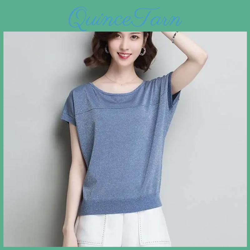 Ice Neck Round Shortsleeved Silk Tshirt Womens Summer Allmatch Slim Slim Sweater Thin Top