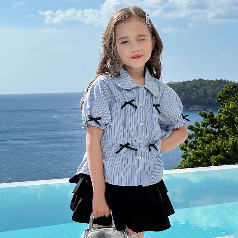 TuTu Little Elephant Girls Bow Collar Short Sleeve Shirt 120