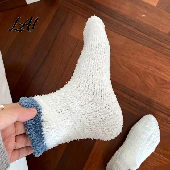Warm Winter Gift for Women Thickened Plush Socks Women Soft Coral Fleece Slipper with Velvet Towel Bottom Cushioning Thermal Floor Autumn