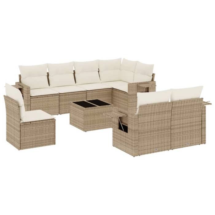 VidaXL Garden Lounge Set with Cushions 9 Pcs, Patio Sofas, Patio Furniture Set, Outdoor Furniture, Beige 3220447