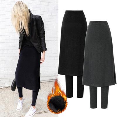 Kış Culottes Gevşek Etek Düz Renk Sahte Iki Parçalı Slim Fit Pantolon Yüksek Bel Sıcak Bölünmüş A-line Artı Boyutu Kadın Etek Tayt Kadın Giysileri