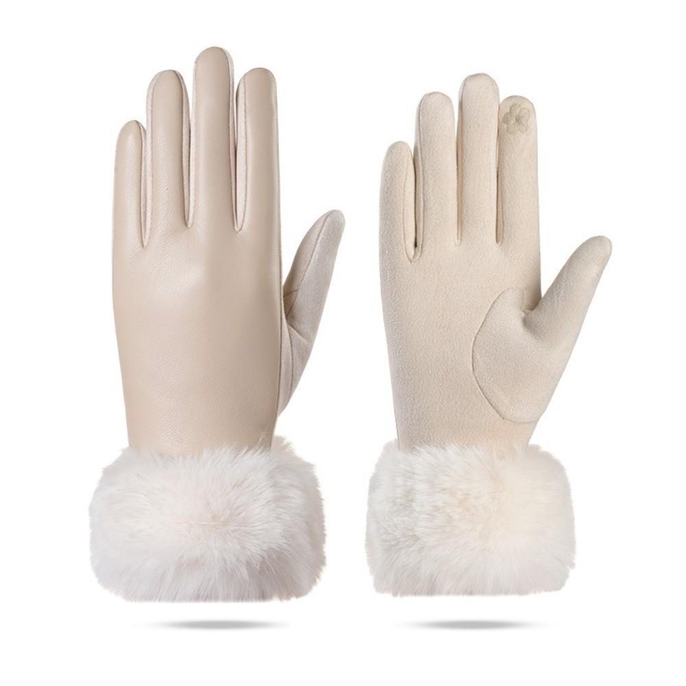 Warm Touchscreen Plush Gloves Faux Fur Trim Cycling Windproof Gloves Women