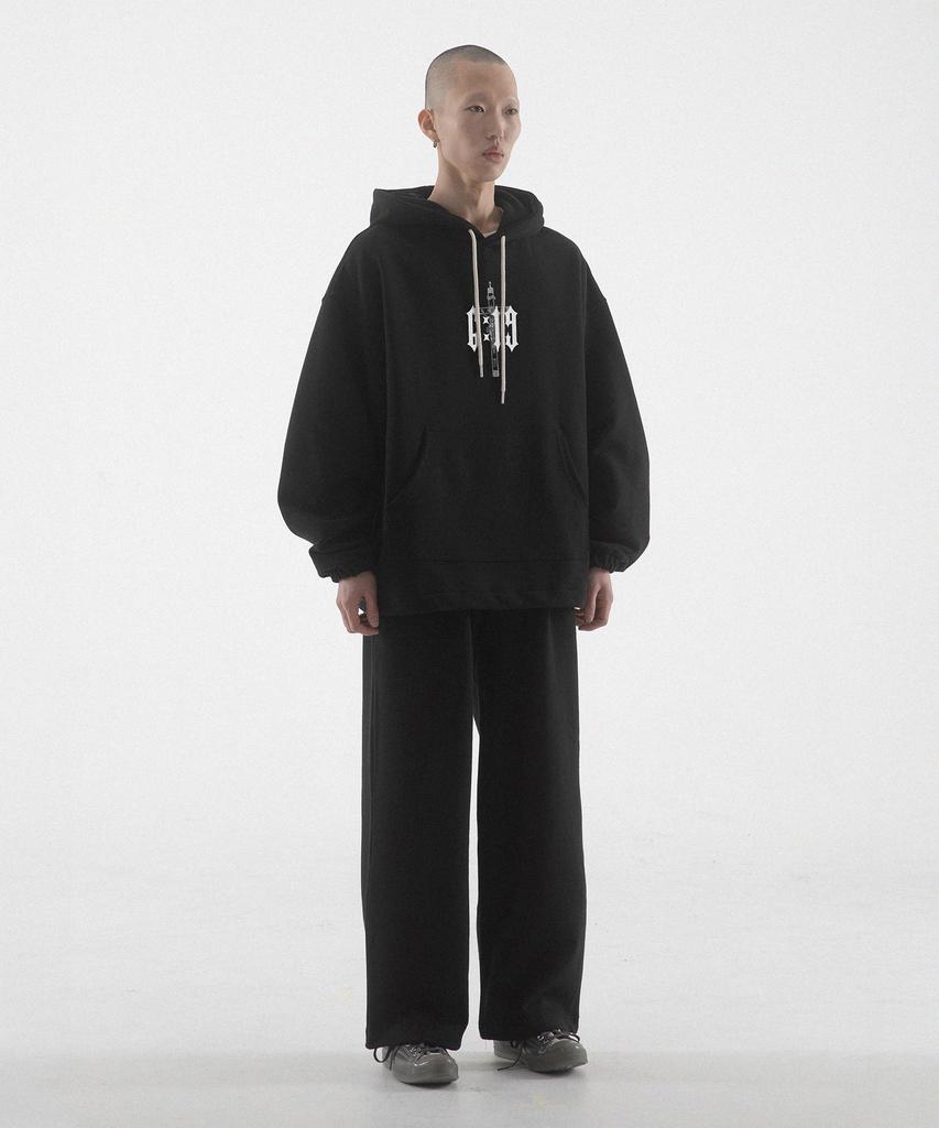 6:19 String Mid Length Hoodie - Black