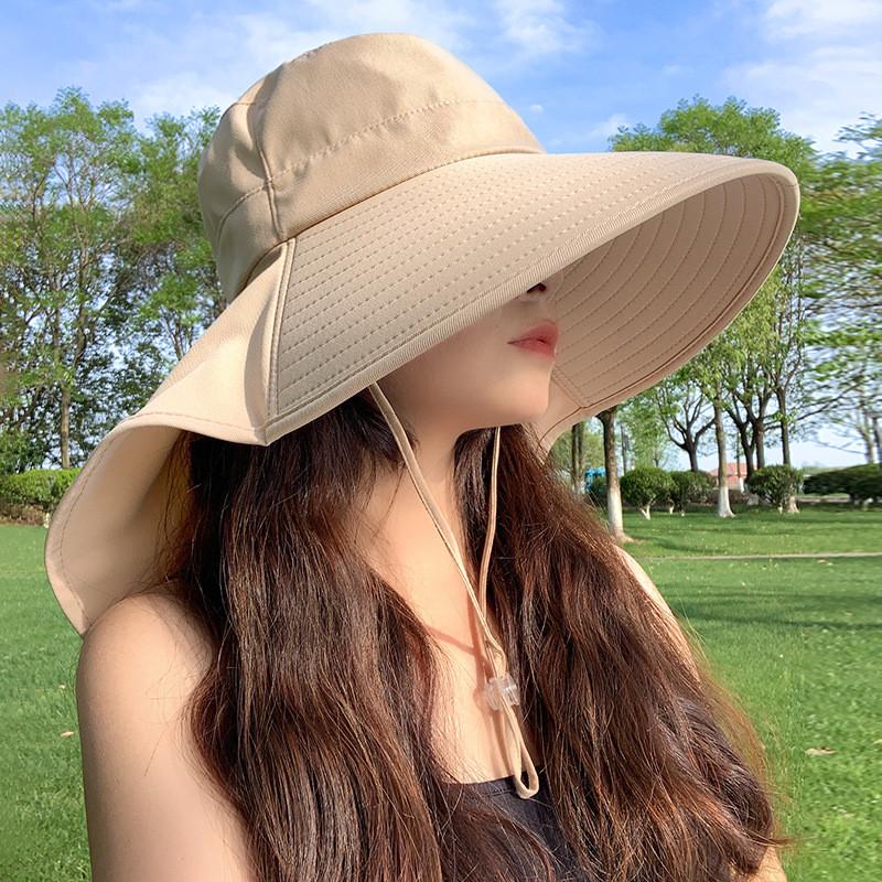 Round Top Wide Brim Hat For Women Uv Sunshade Neck Protector Summer Fashion