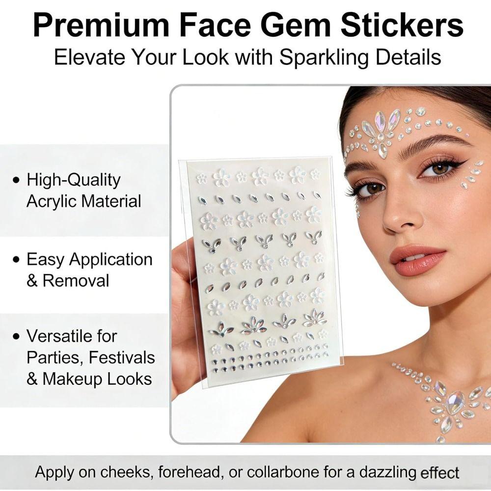 Self-Adhesive Rhinestones Face Gems Sticker Flower Makeup Decoration  for women and girls