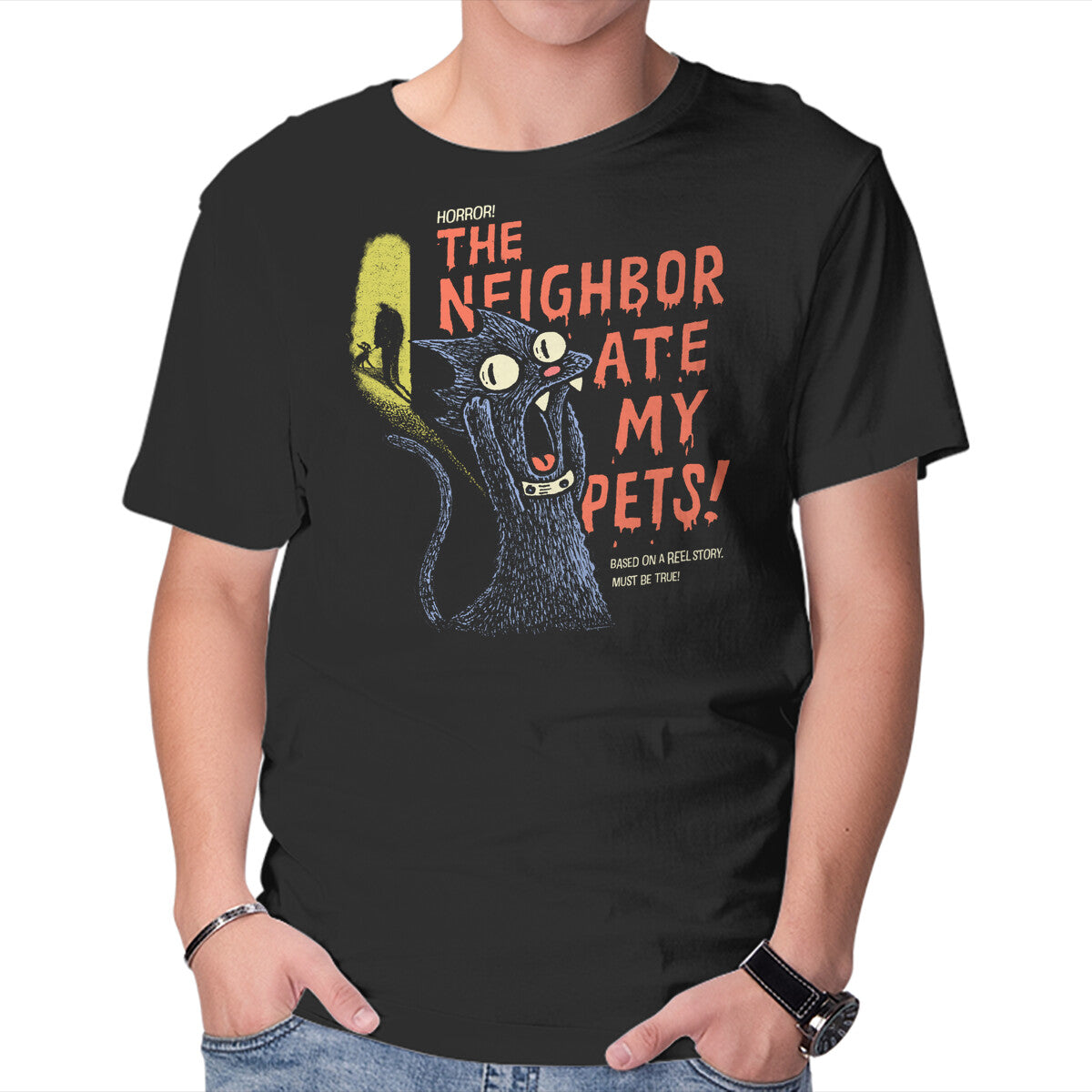 Unisex Crew Neck T-Shirt The Neighbor Ate My Pets Graphic Short Sleeve Casual Tee M