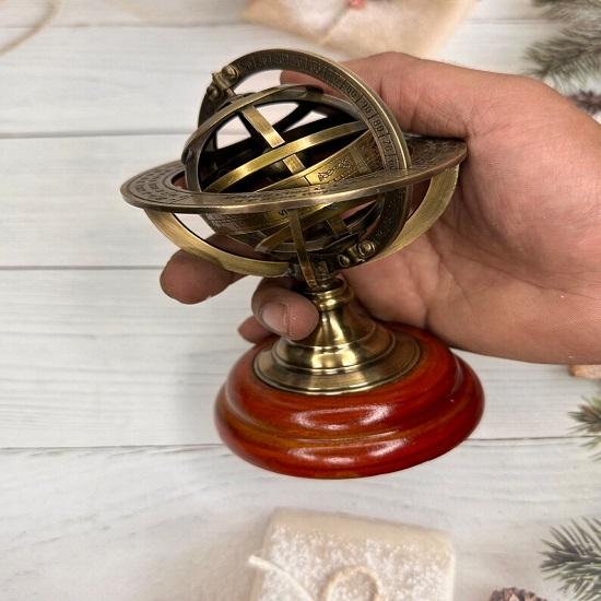 Set Of 2 Brass Armillary Sphere Astrolabe Nautical Marine Tabletop Globe  Sphere  Spherical 15.24 Cm and 20.32 Cm
