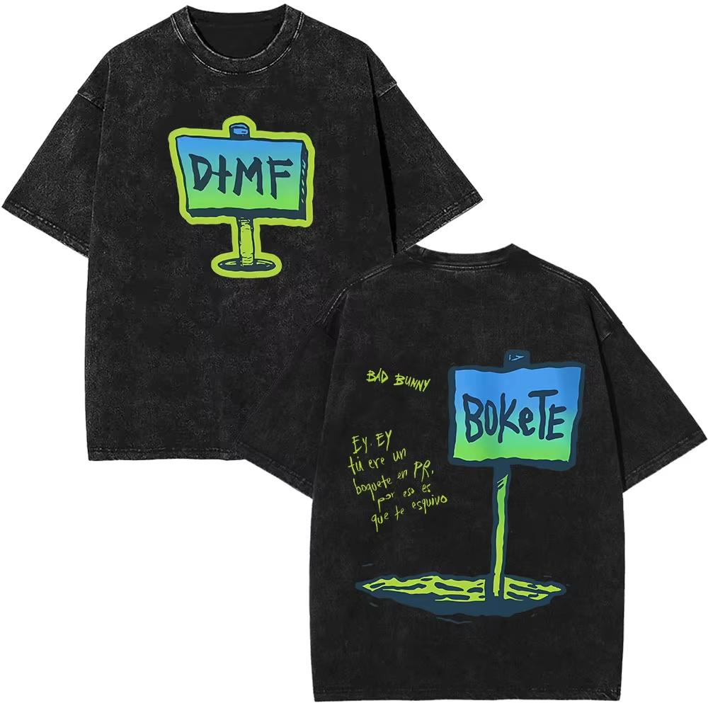 Rapper Bad Bunny Tour Debi Tirar Mas Fotos DTMF Merch Tshirts Men Fashion Summer Hip Hop Vintage Washed Tshirts Streetwear