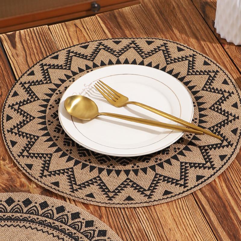 Boho Mandala Round Placemats Heat-Resistant Linen-Cotton Table Mats Washable Non-Slip Dining Decor