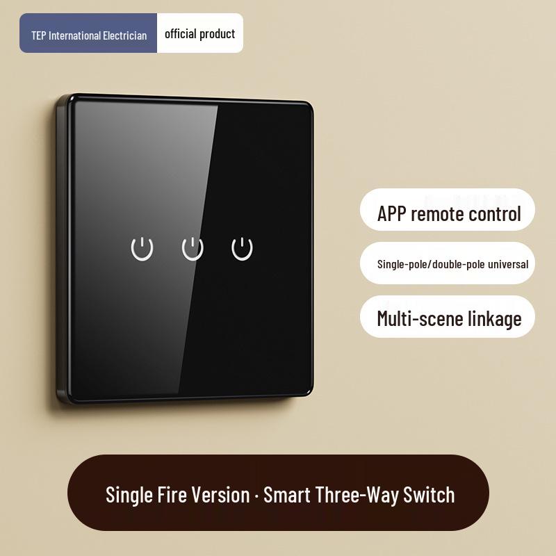 3-Gang Smart Glass Panel Switch, Bluetooth Mesh, Black, Mijia App Compatible