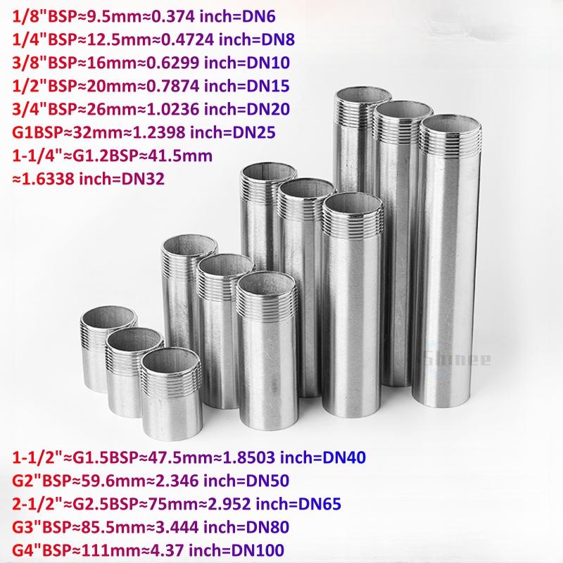 50/200mm Length 1/8" 1/4" 3/8" 1/2" 3/4" 1" -2" single-head Male Threaded Pipe Fittings Stainless Steel SS304 Connector Adapter