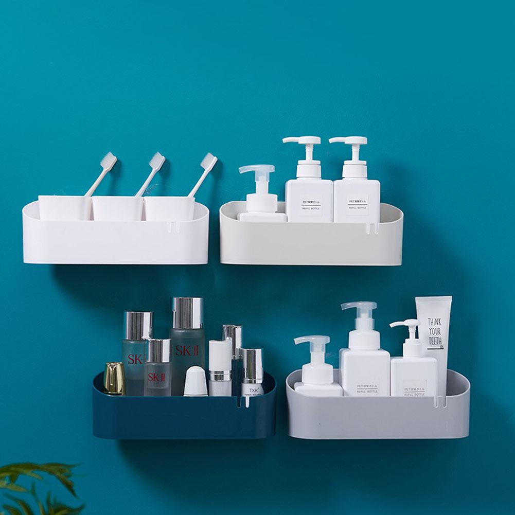 Étagère de Salle de Bain en Plastique Étagère de Rangement Organisateur de Douche Panier de Rangement pour Cosmétiques Support Mural Design à Vidange Support sans Perçage