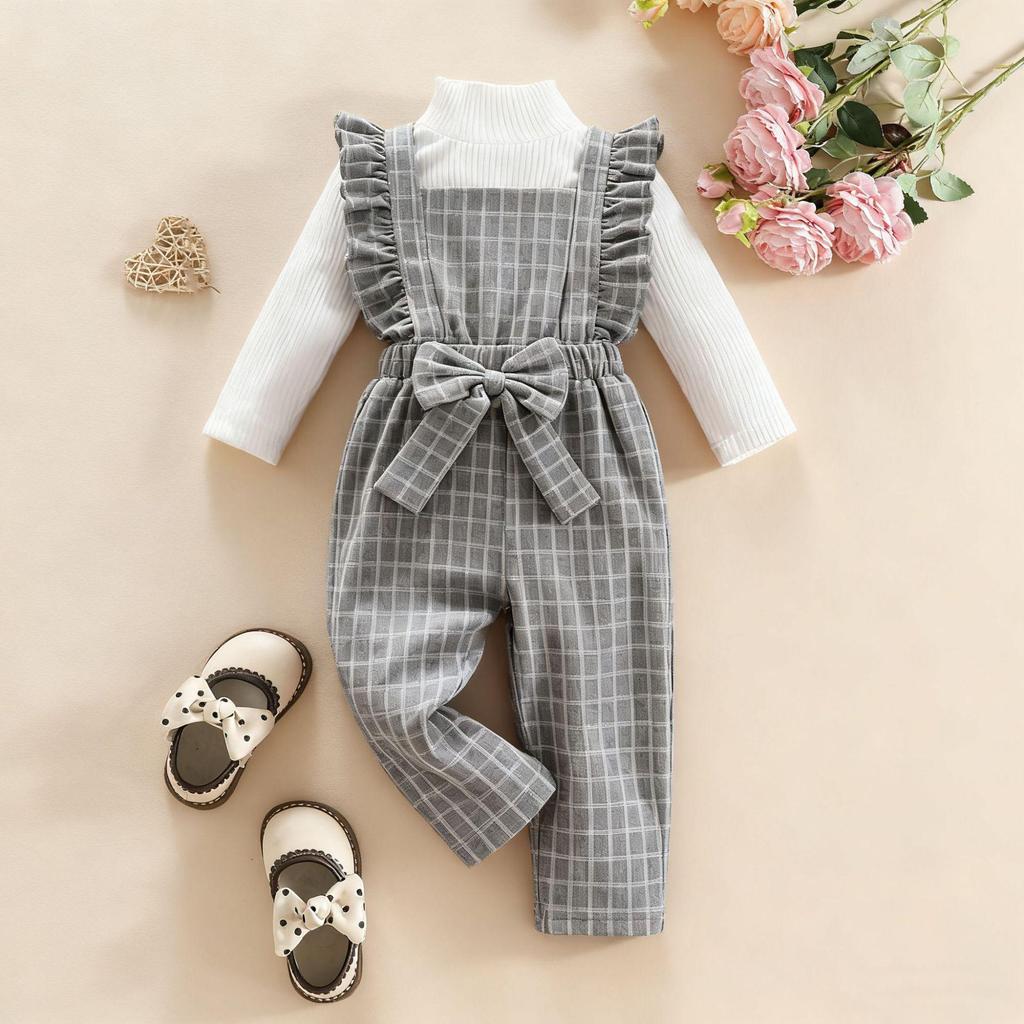 Cozy Autumn/Winter Baby Girl Fashion Set: High Collar Long Sleeve Top & Lace Pants