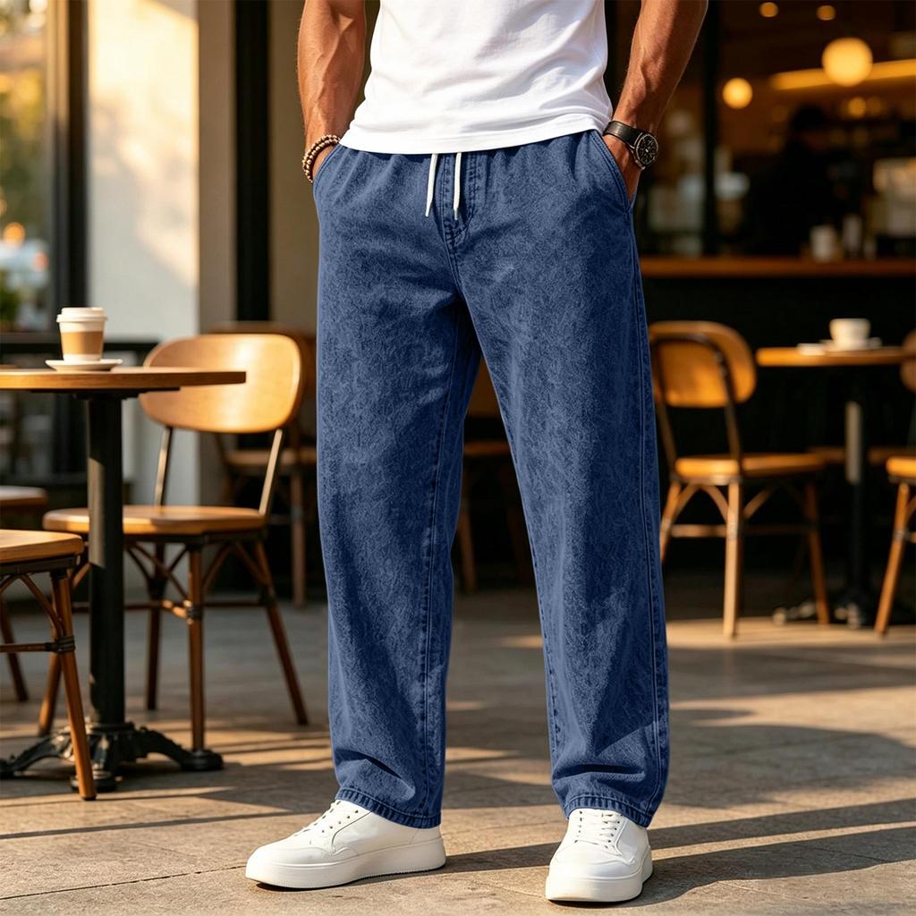 Men's Casual Loose Fit Straight Wide Leg Denim Jeans, Versatile Everyday Pants