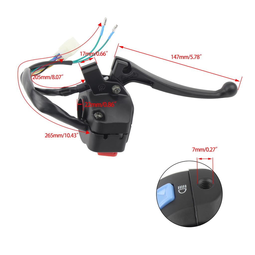 Motorcycle Scooter Moped Brake Lever Handlebar Switch Control Assembly Horn 12v 7/8 Inch 22mm Suitable for GY6 50cc 125cc 150cc