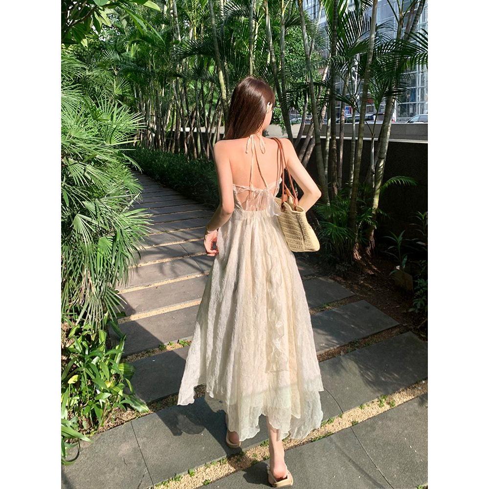 French Halterneck Strappy Summer Dress - Women's Elegant Beach Chiffon Long Dress for Vacation (2026)