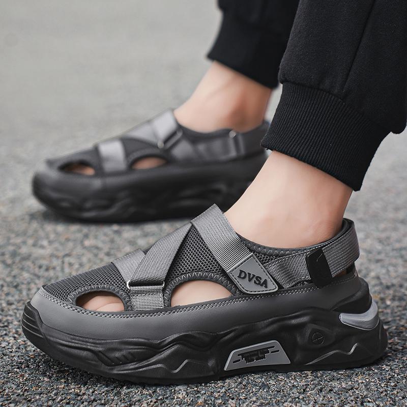 Fashion Sandals Men's Summer Outdoor Thick Soled Anti Slip Hollow Shoes Men's Water Wading Breathable Mesh Comfortable Beach Shoes