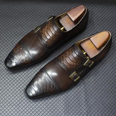Mode Luxe Dubbele Gesp Monk Strap Heren Dresschoenen Echt Leer Klassiek Krokodillenpatroon Formeel Kantoor Voetbalkleding