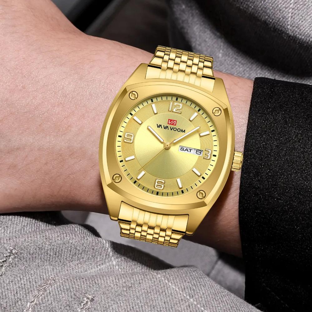 VA VA VOOM Dual Calendar Business Men's Watch Waterproof Luminous Quartz Steel Belt Watch