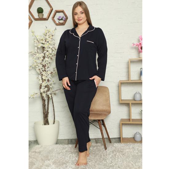 

Akbeniz Женский хлопковый пижамный комплект с карманом на пуговицах и длинным рукавом, большой размер, 202052