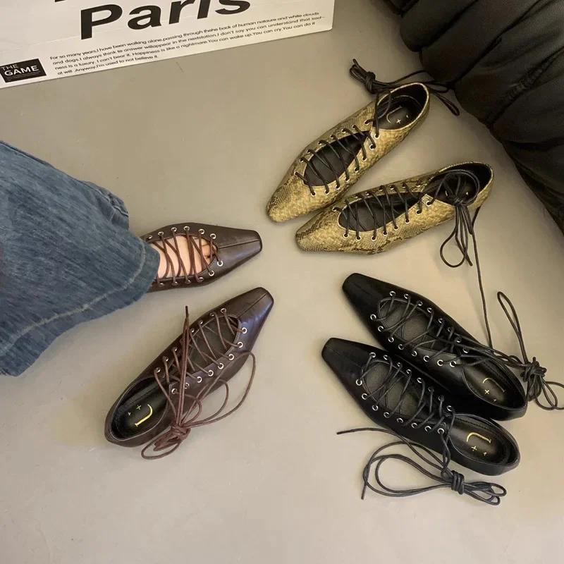 Fashion Fashionable Casual French Style Women's Shoes 2025 New Versatile Shallow British Wind Vintage Small Leather Shoes Cross Strap