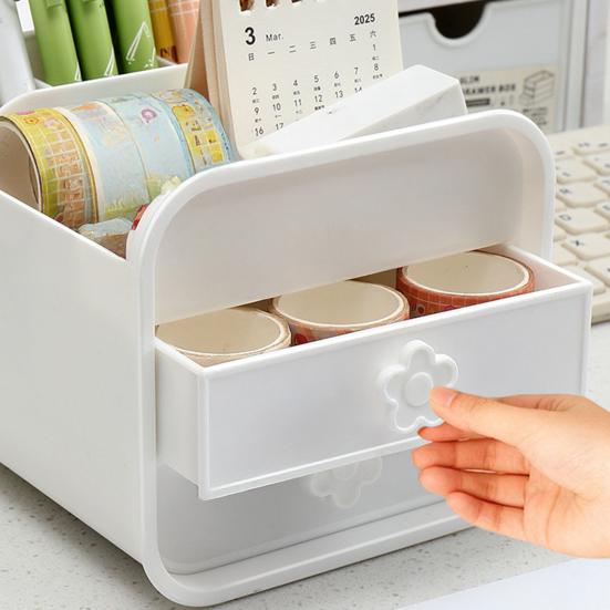 2-Drawer Desktop Organizer Student Stationery Organizer Space-Saving Storage Box with Open Compartments for Office School Desk Storage