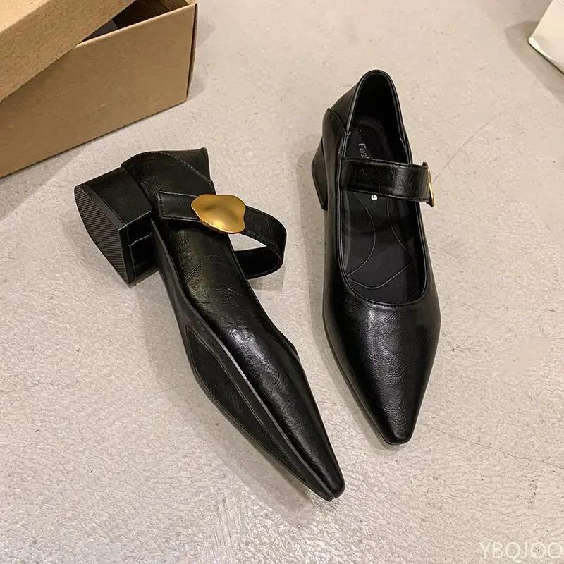 Vintage Pointed Toe Strap Follow-up Shoes for Spring 2025 New French Style Mary Jane Small Leather with Soft Sole Le Fu Shoes