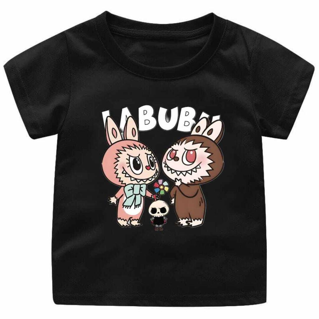 2025 Popular Children's T-shirt LABUBU Printed Cartoon Style Round Neck Short Sleeved Cute and Versatile Girl's Top