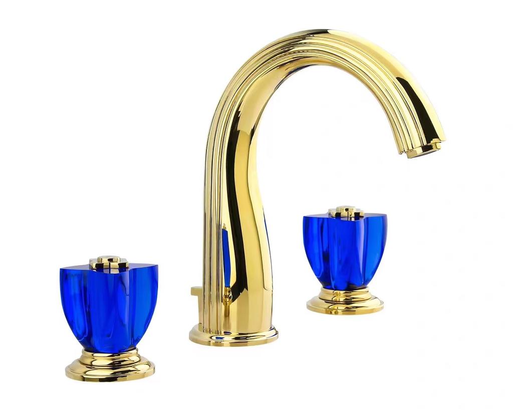 Widespread Basin Faucets Brass Luxury Gold Bathroom Faucet Sink Faucets 3 Hole Lavotory Faucet Hot Cold Basin Faucet Water Tap