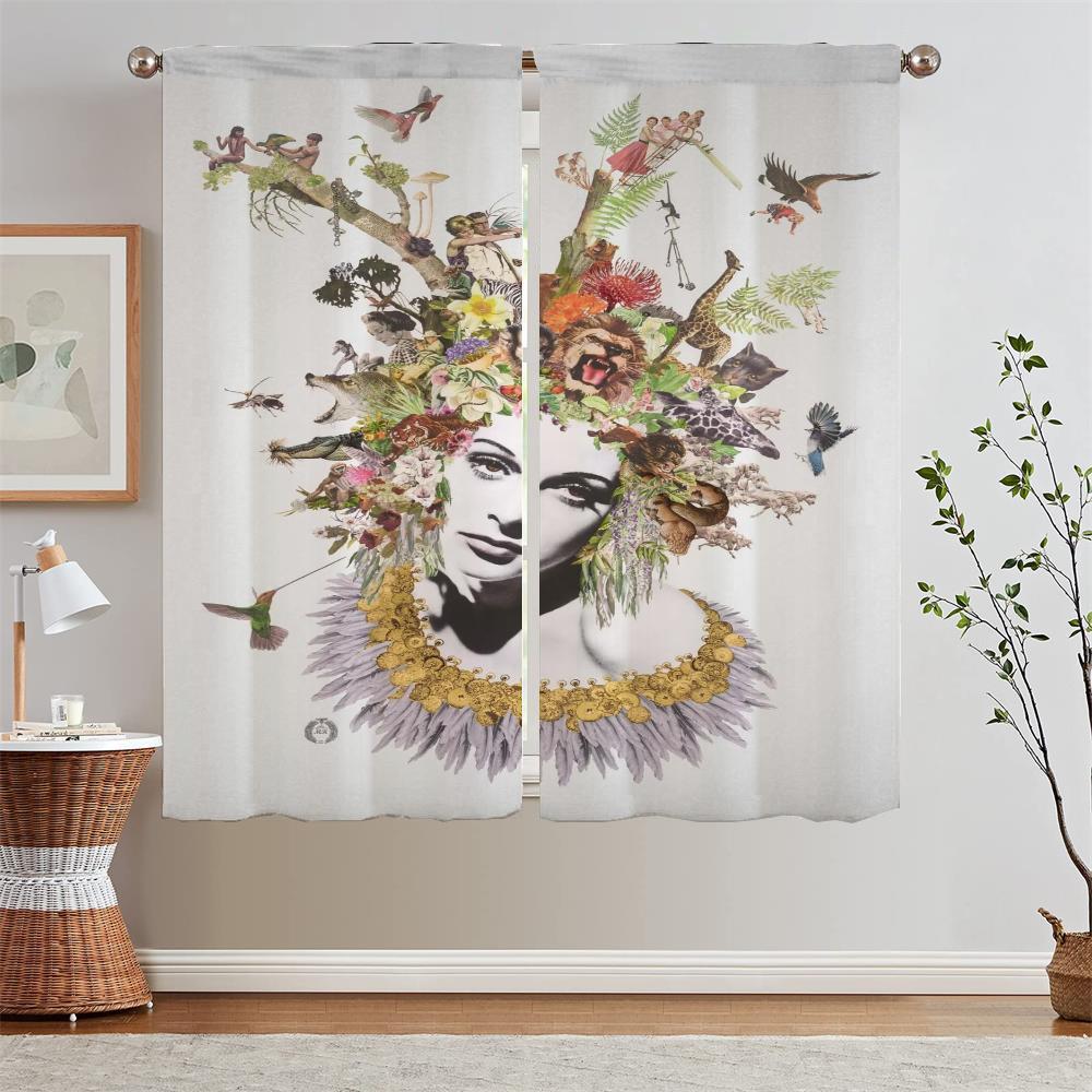 Bedroom Blackout Curtains Offers Woman Portrait Tentacles Tulle In Kitchen Curtains 2 Pieces Window Modern Home Decoration Blind