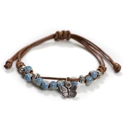 Handmade Butterfly Ceramic Cracked Ice Vintage Adjustable Bracelets Elastic Cord Bohemian Chic Jewelry Unique Gift H920